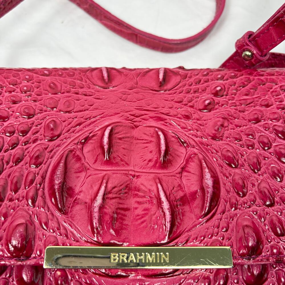 Brahmin Phlox Pink Minuette crocodile crossbody purse mild wear. flap zip pocket - Picture 11 of 11